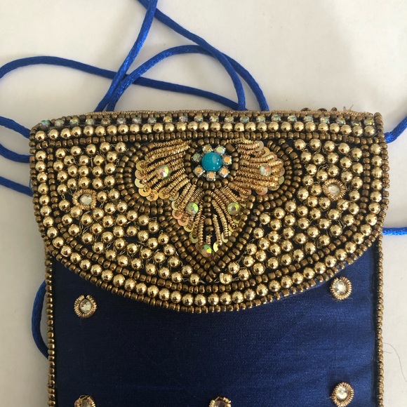 idealway Bohemian Beaded Crossbody Phone Bag for Women Girls blue and gold - Picture 6 of 10